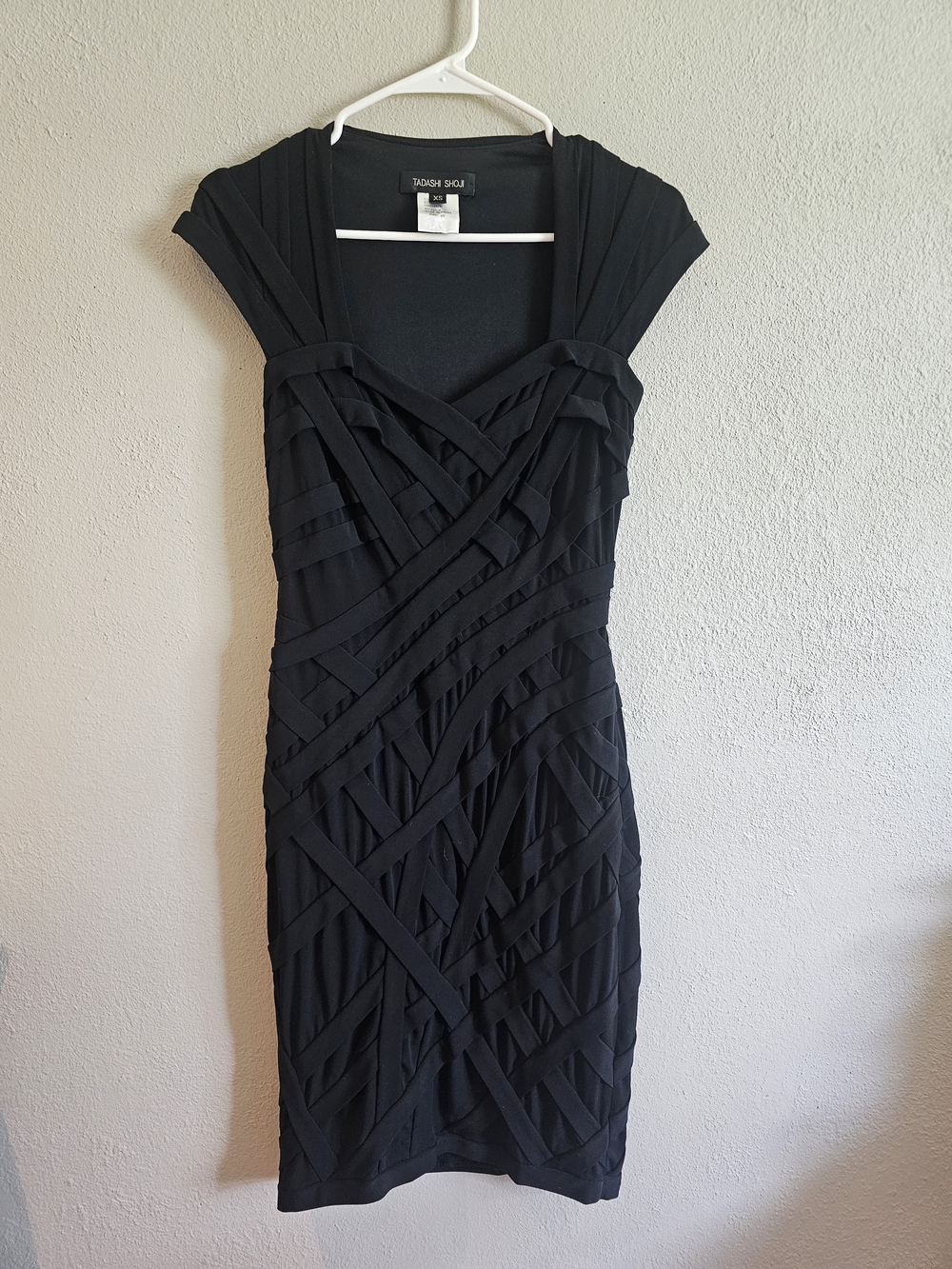 Tadashi Shoji XS Black Midi Cocktail Event Dress Criss Cross